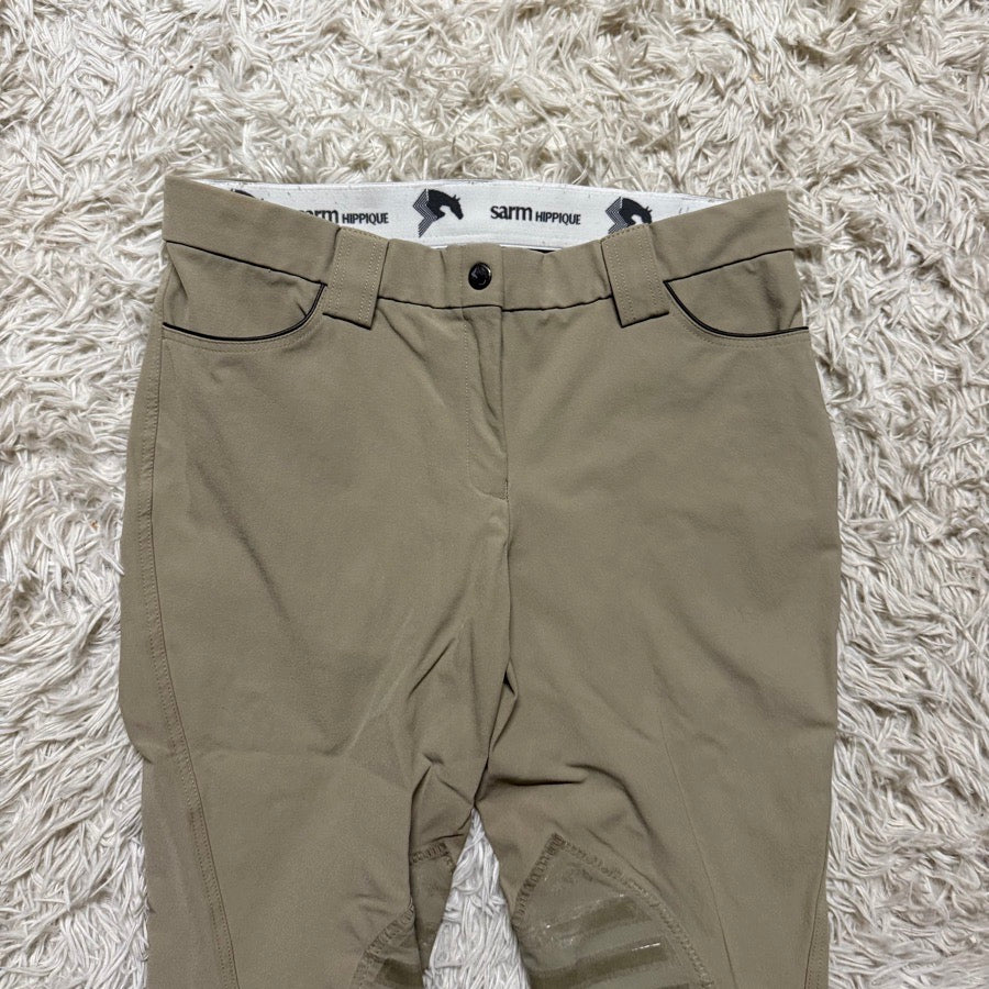 Women’s Size 30 Tan Sarm Hippique Knee Patch Horseback Riding Breeches. Good Con