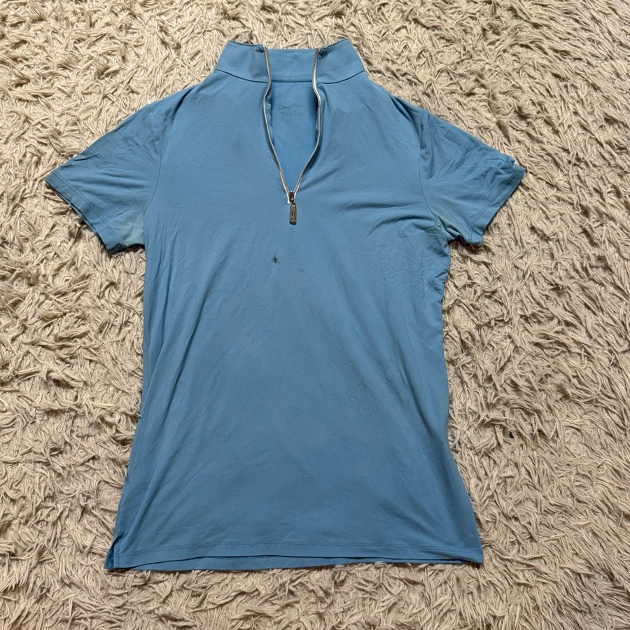 THE TAILORED SPORTSMAN Women’s Medium Blue Tailored Sportsman Short Sleeve Horseback Riding Sunshirt
