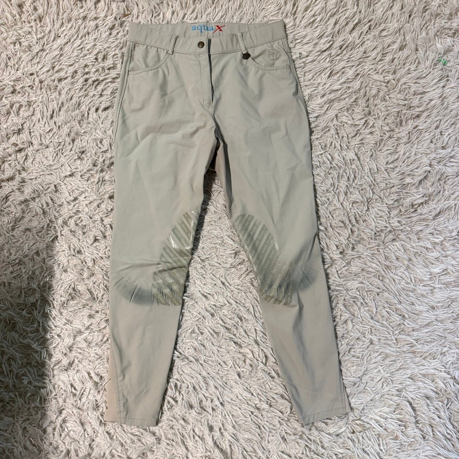 Women’s Size 28 Tan Ovation Aqua Knee Patch Horseback Riding Breeches