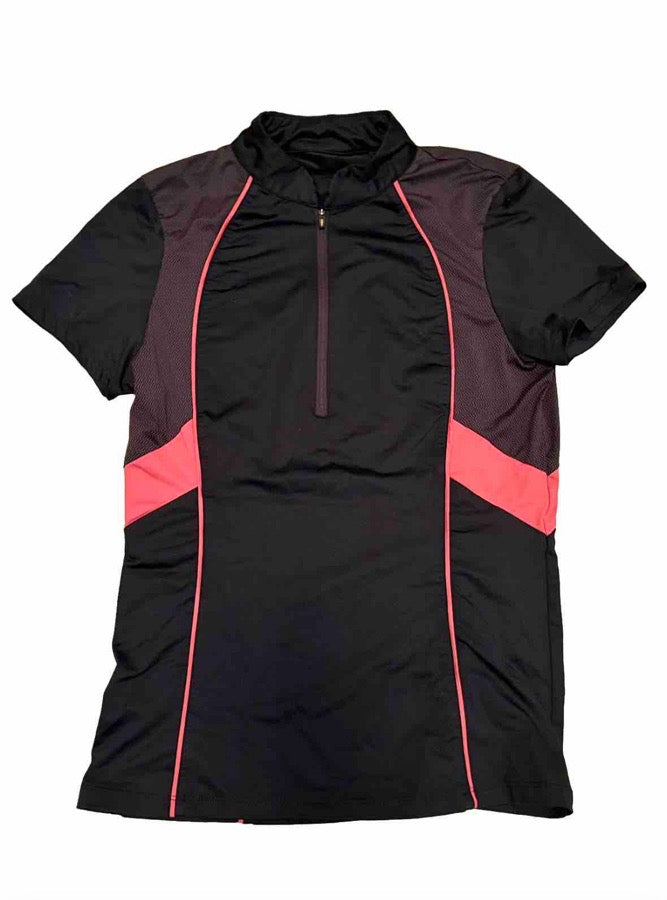 KERRITS Kerrits Equestrian Womens Top XS Black and Red Short Sleeve 1/4 zip