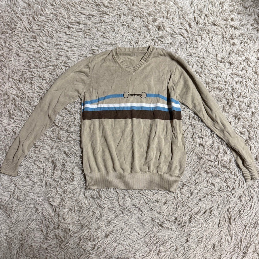 EQUINE COUTURE Women’s Medium Tan Equine Couture Long Sleeve Horseback Riding Sweater. Good Con