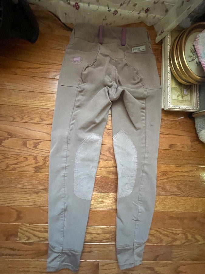 24R Piper Knee Patch Breech, brown/beige with magenta stitching