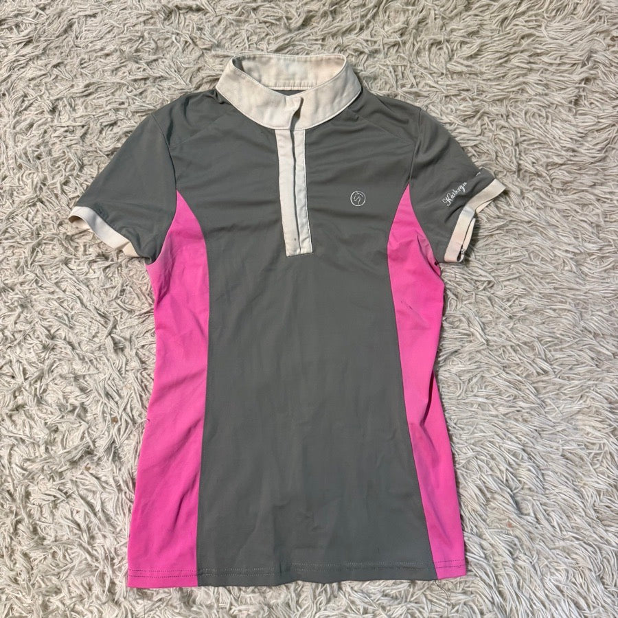 KATHRYN LILY Women’s XS Grey Kathryn Lily Short Sleeve Horseback Riding Show Shirt. Good Cond