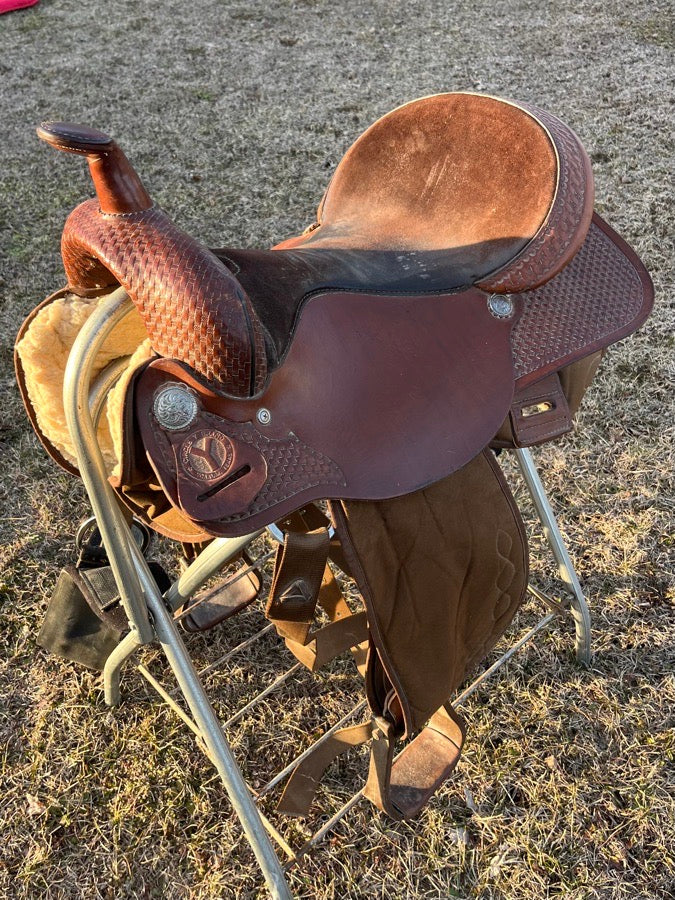 Other Circle Y - 17” Western Trail Saddle with rack, neoprene girth, & TWO saddle pads (2)