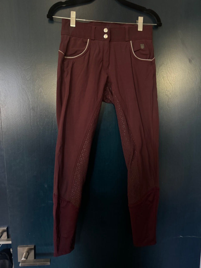 HORZE Horze Burgundy Breeches with grey piping US 24