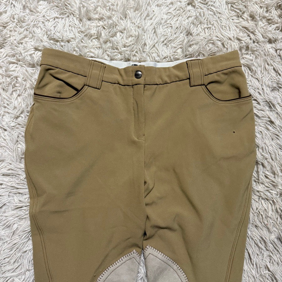 Women’s Size 34 Tan Sarm Hippique Knee Patch Horseback Riding Breeches. Good Con