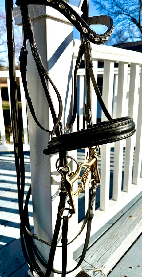 OTTO SCHUMACHER Otto Schumacher Double Bridle with bits and reins Full Size Black like new (2)