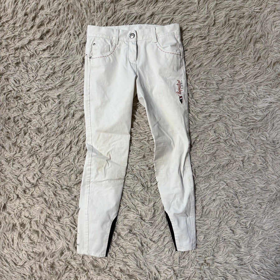 Girl’s Size 8/9 White Equiline Knee Patch Horseback Riding Breeches. Good Cond.