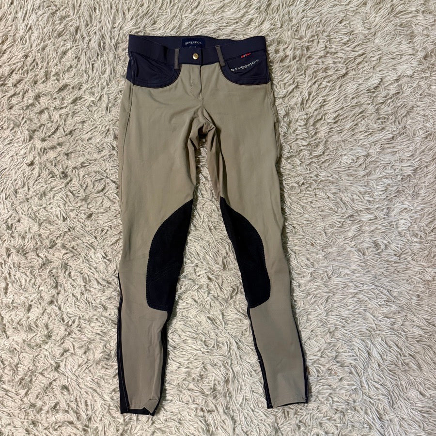 Women’s Size XXS Tan B Vertigo Knee Patch Horseback Riding Breeches. Good Cond.