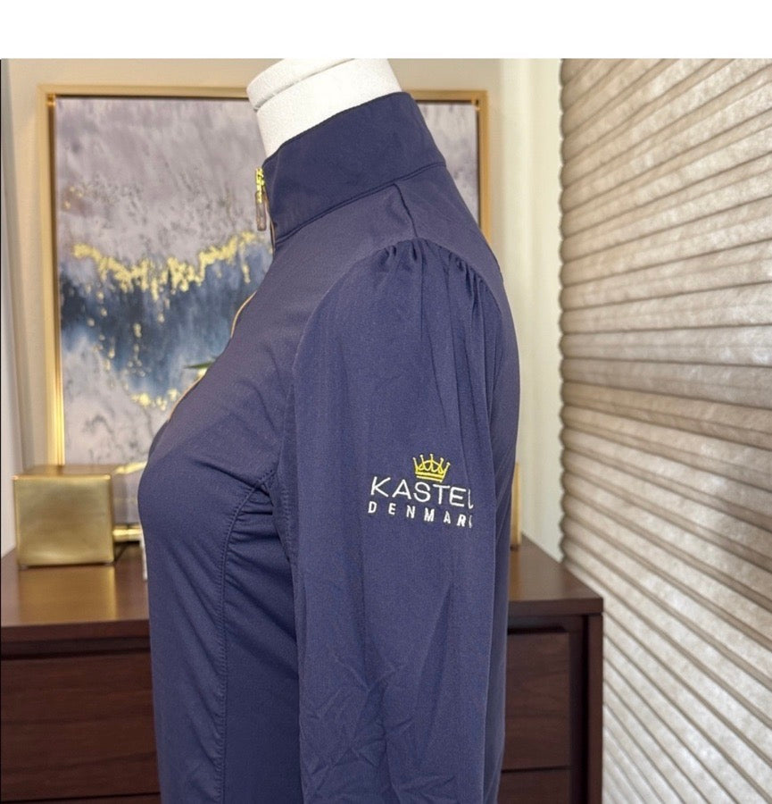 KASTEL DENMARK Woman's Kastell Denmark Shirred Shoulder Navy Quarter Zip. Size Small (5)
