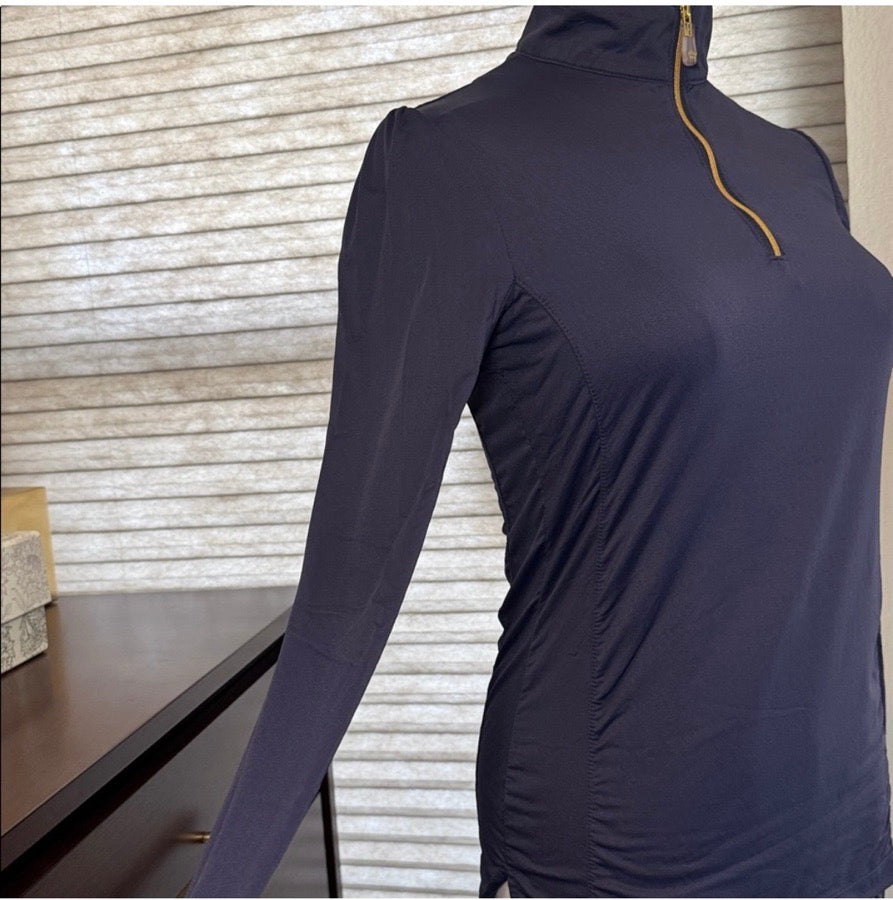 KASTEL DENMARK Woman's Kastell Denmark Shirred Shoulder Navy Quarter Zip. Size Small (2)