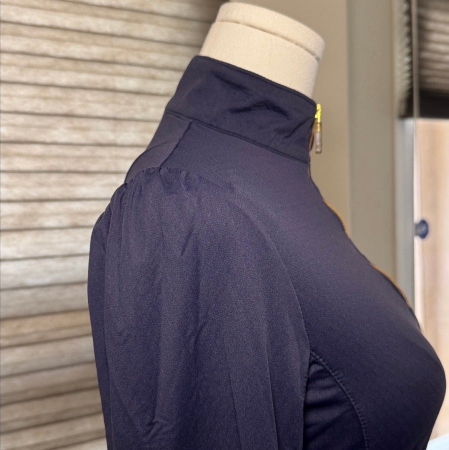 KASTEL DENMARK Woman's Kastell Denmark Shirred Shoulder Navy Quarter Zip. Size Small (3)