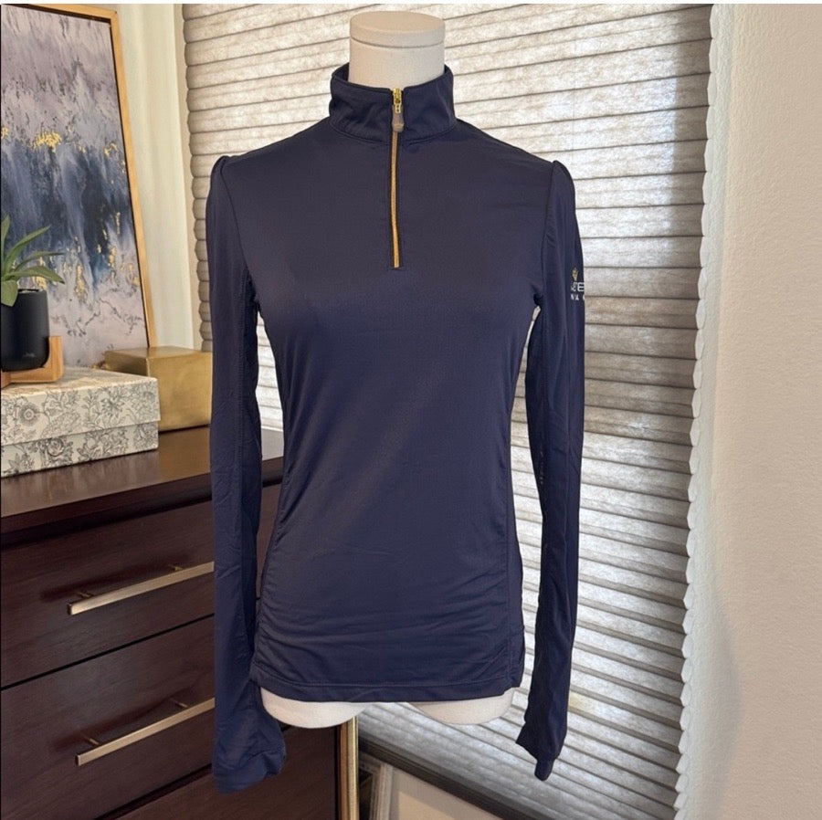 KASTEL DENMARK Woman's Kastell Denmark Shirred Shoulder Navy Quarter Zip. Size Small