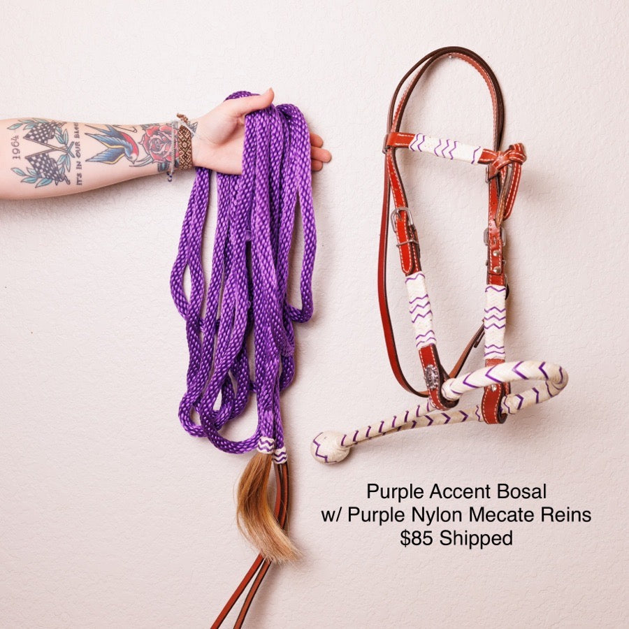 Purple Accent Bosal with Mecate Reins