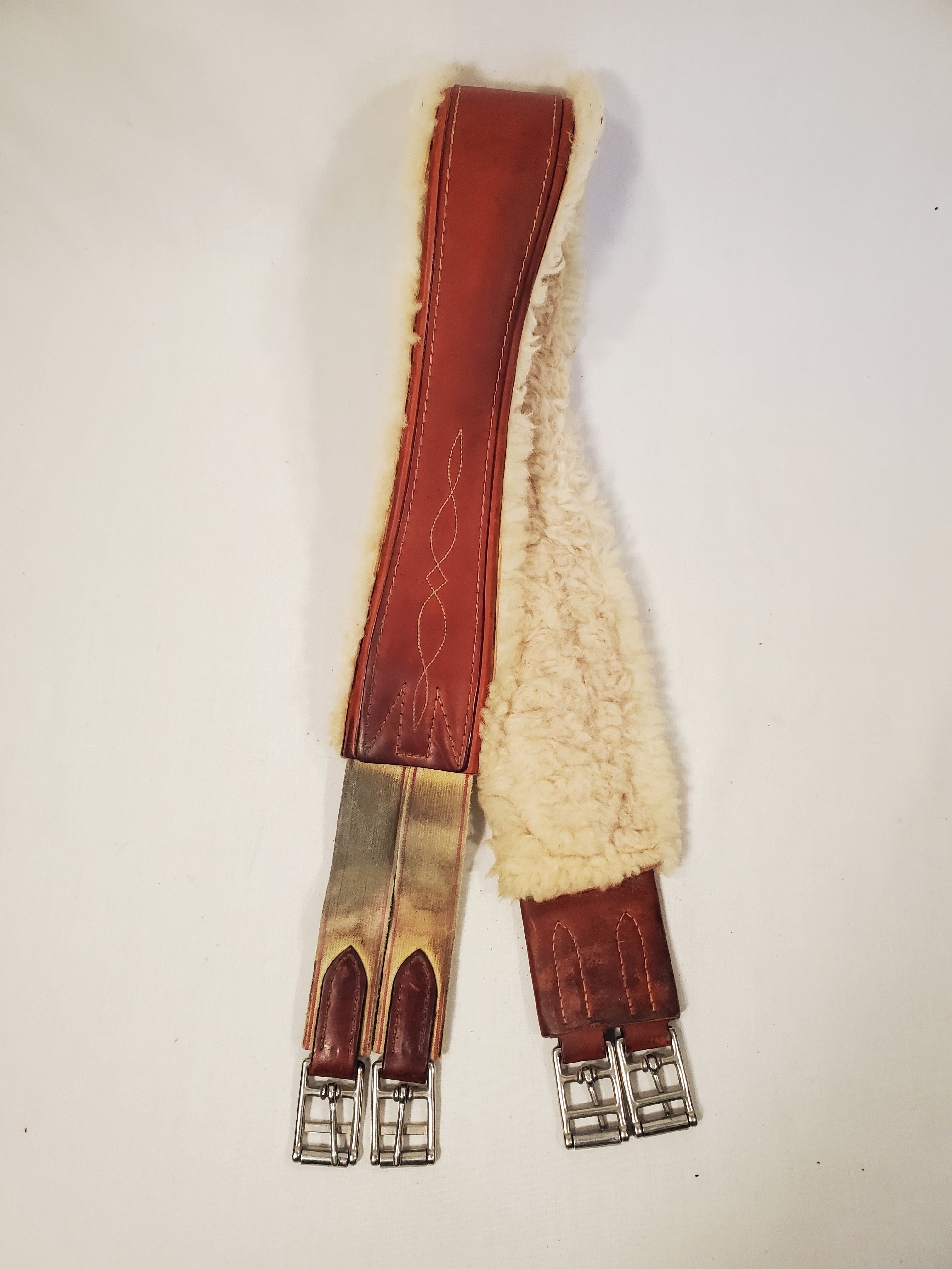 Edgewood Fancy Stitched Sheepskin Lined Single Elastic Girth - 56"