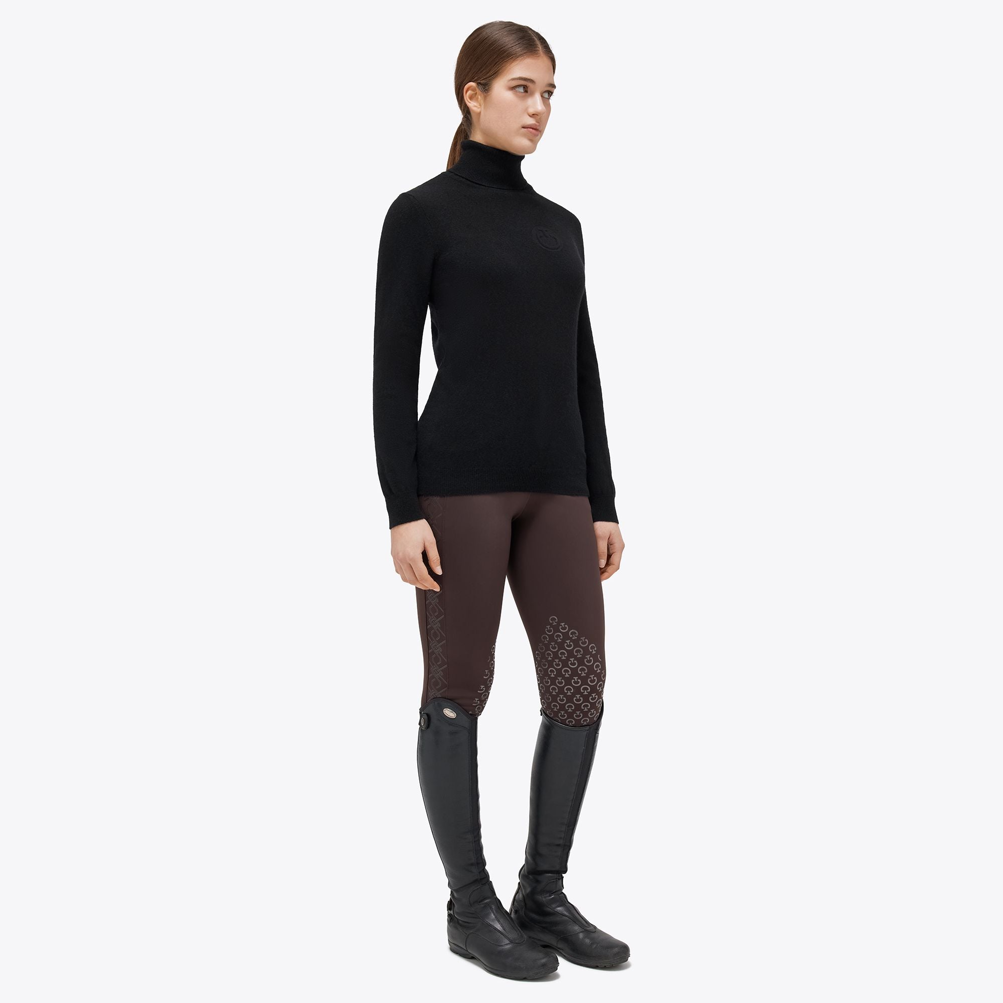 CT Embossed Turtleneck Cashmere Blend Knit Sweater