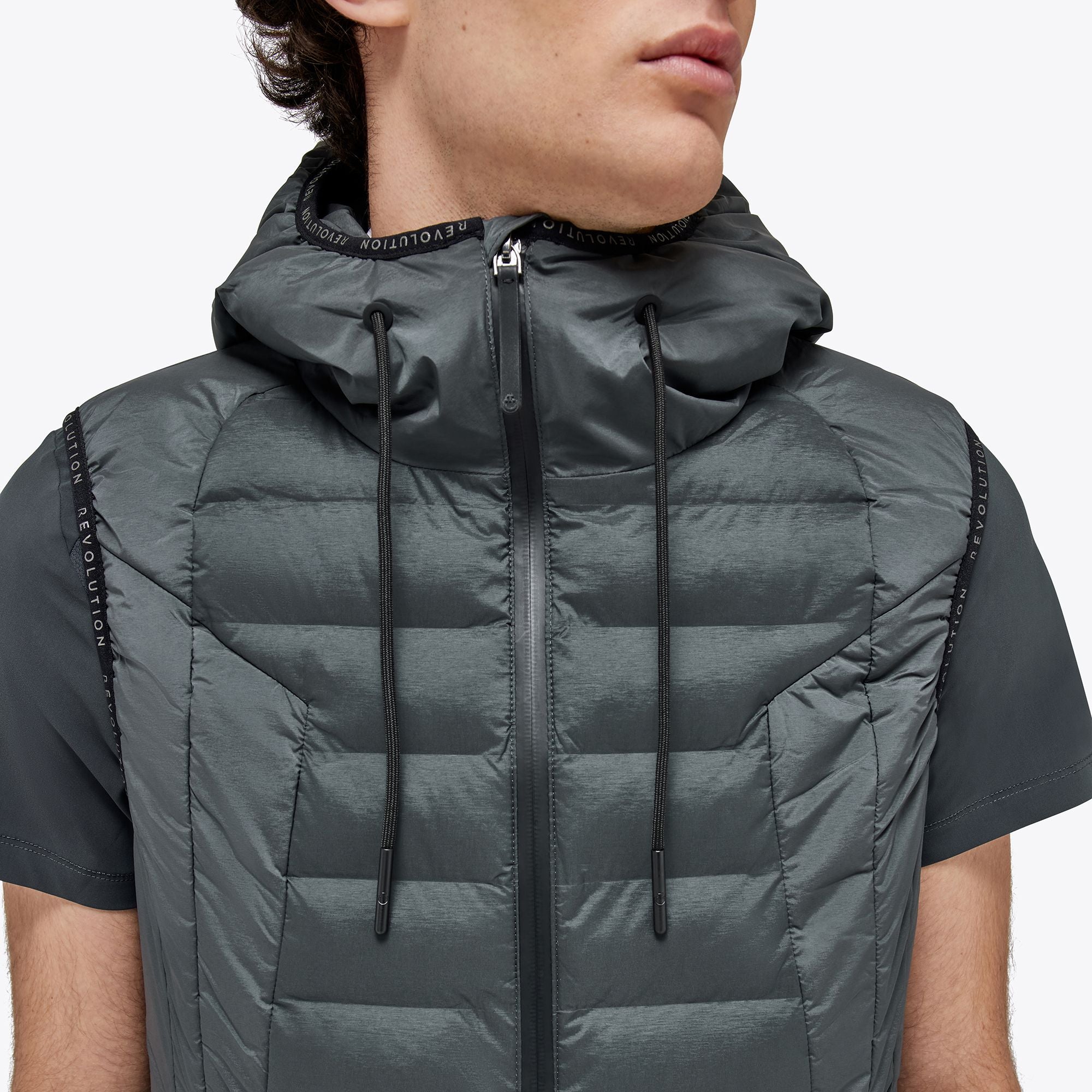 Revo Laser Cut Logo Nylon Hooded Puffer Vest