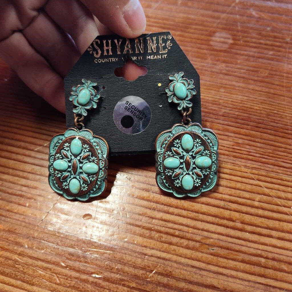 Earrings-turquoise metal