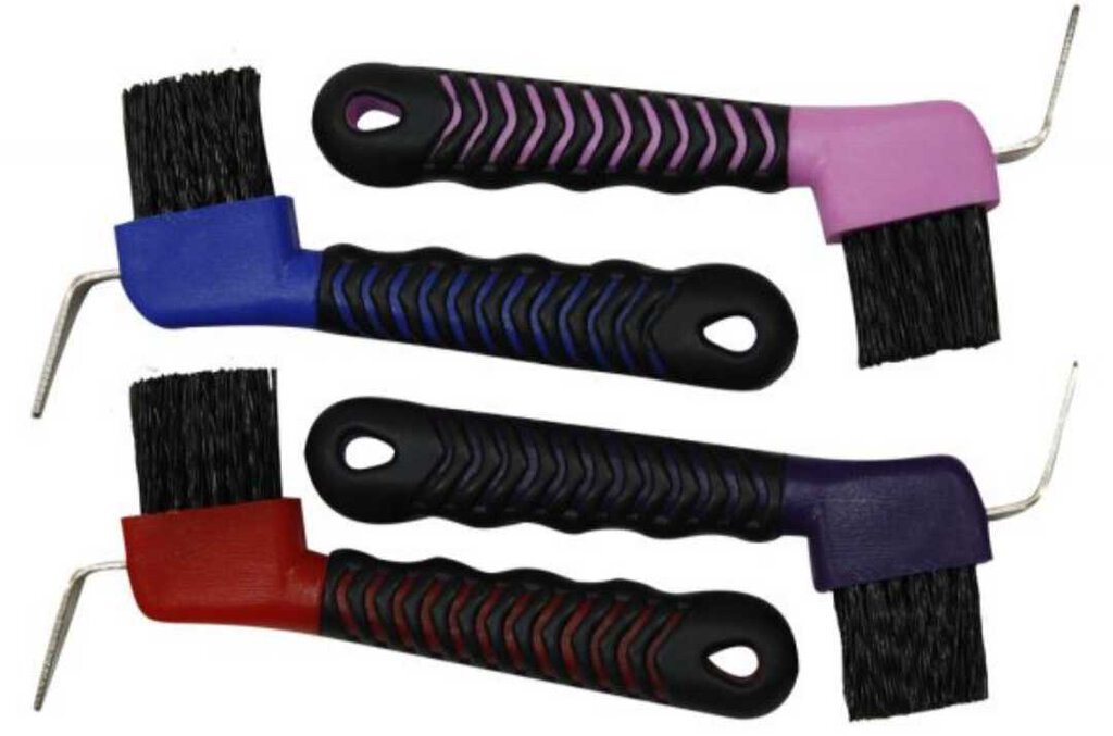 Durable plastic hoof pick with rubber grip