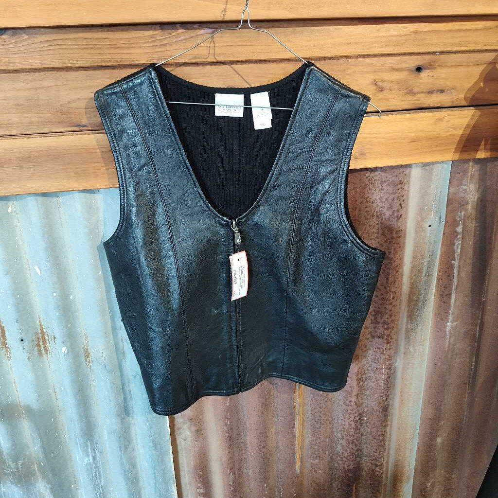 Leather vest with stretch cotton on back