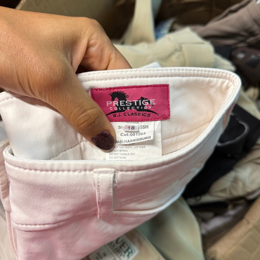 Girl’s Size 18 White RJ Classics Knee Patch Horseback Riding Breeches