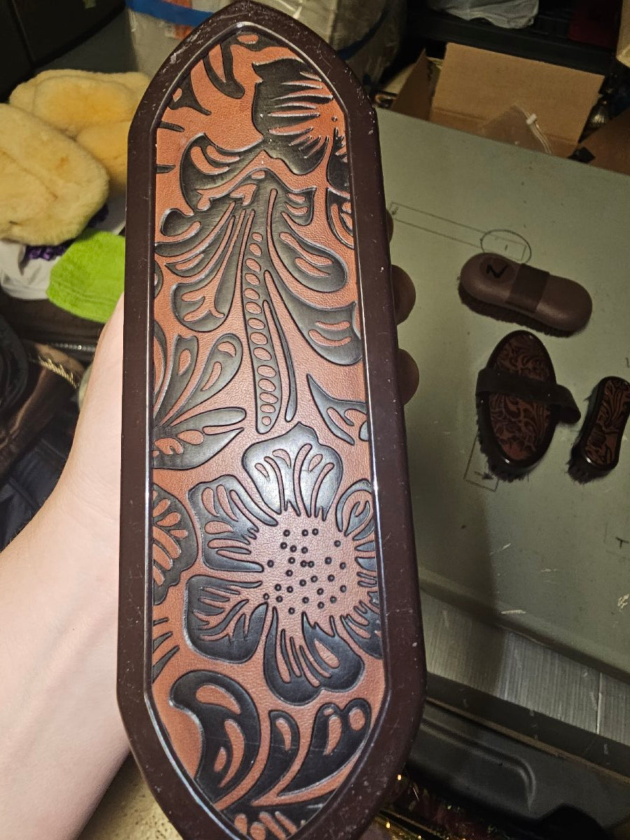 Western tooled leather looking brush set
