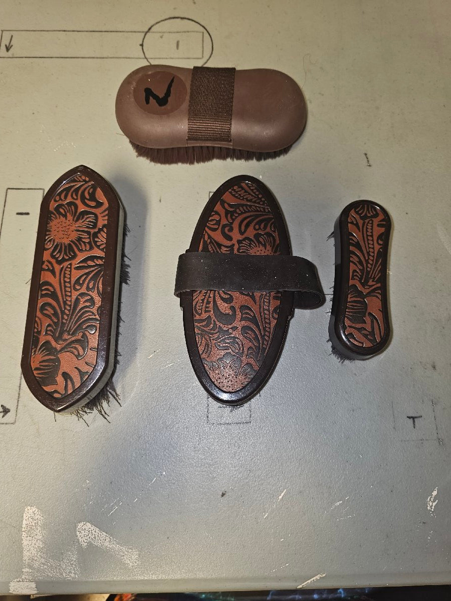 Western tooled leather looking brush set