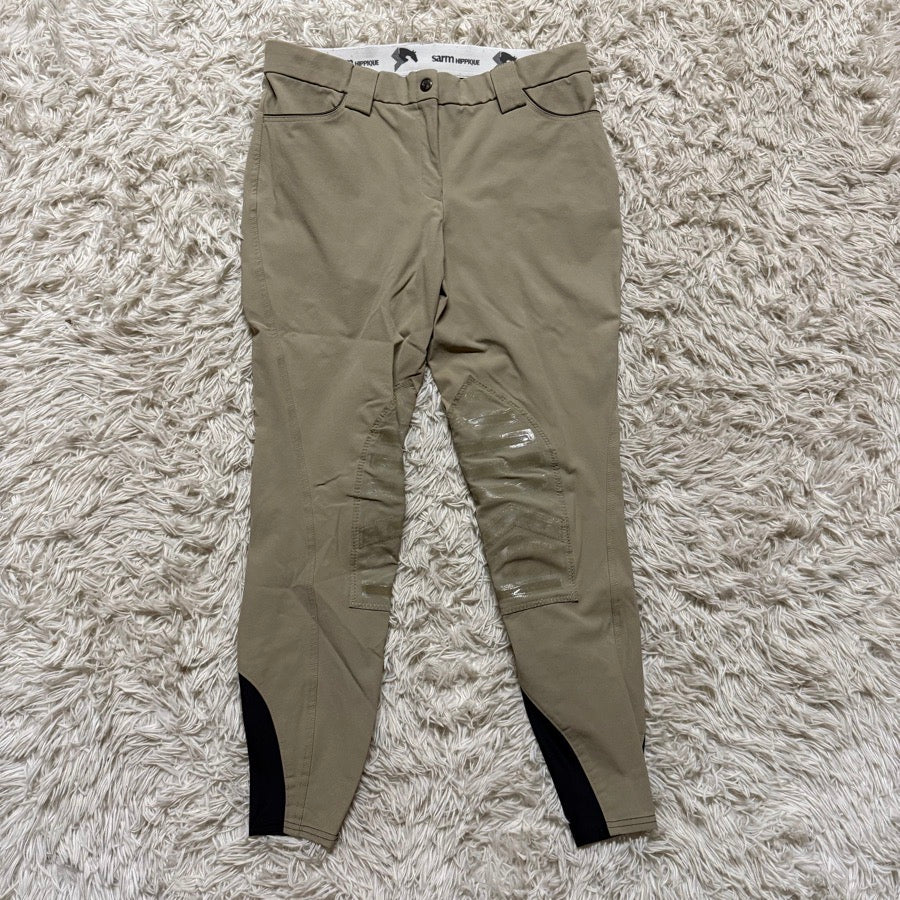 Women’s Size 30 Tan Sarm Hippique Knee Patch Horseback Riding Breeches. Good Con