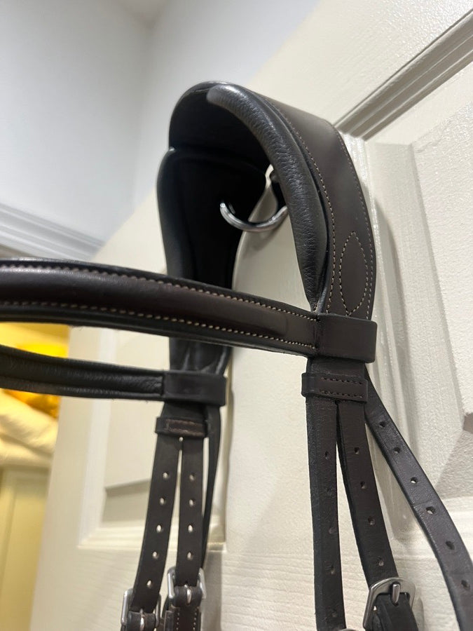 Joseph Sterling Fancy Stitch Padded Raised Poll Relief Bridle, Dark Brown - Full