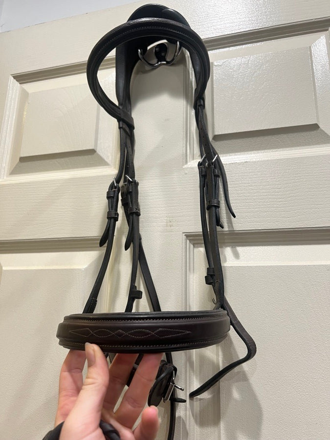 Joseph Sterling Fancy Stitch Padded Raised Poll Relief Bridle, Dark Brown - Full
