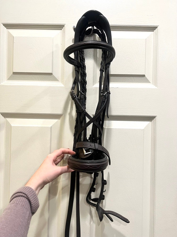 Joseph Sterling Fancy Stitch Padded Raised Poll Relief Bridle, Dark Brown - Full
