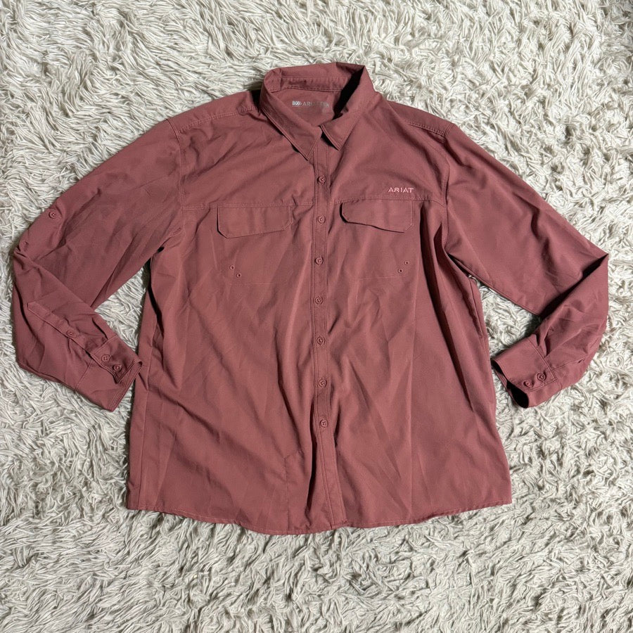 ARIAT Women’s Large Pink Ariat Long Sleeve Horseback Riding Button Down Sunshirt