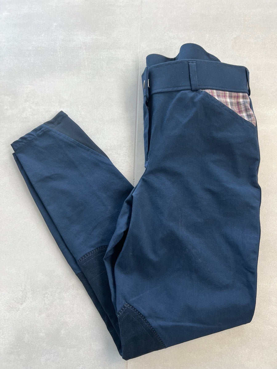 Dover Saddlery knee patch breeches size 28 blue  equestrian english plaid