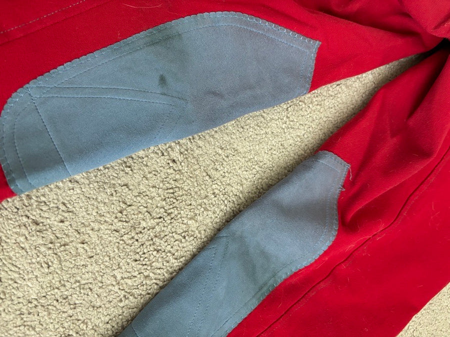32R Piper original low-rise, barn red with blue bird, knee patch. Good condition