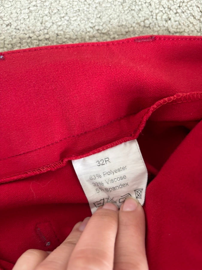 32R Piper original low-rise, barn red with blue bird, knee patch. Good condition