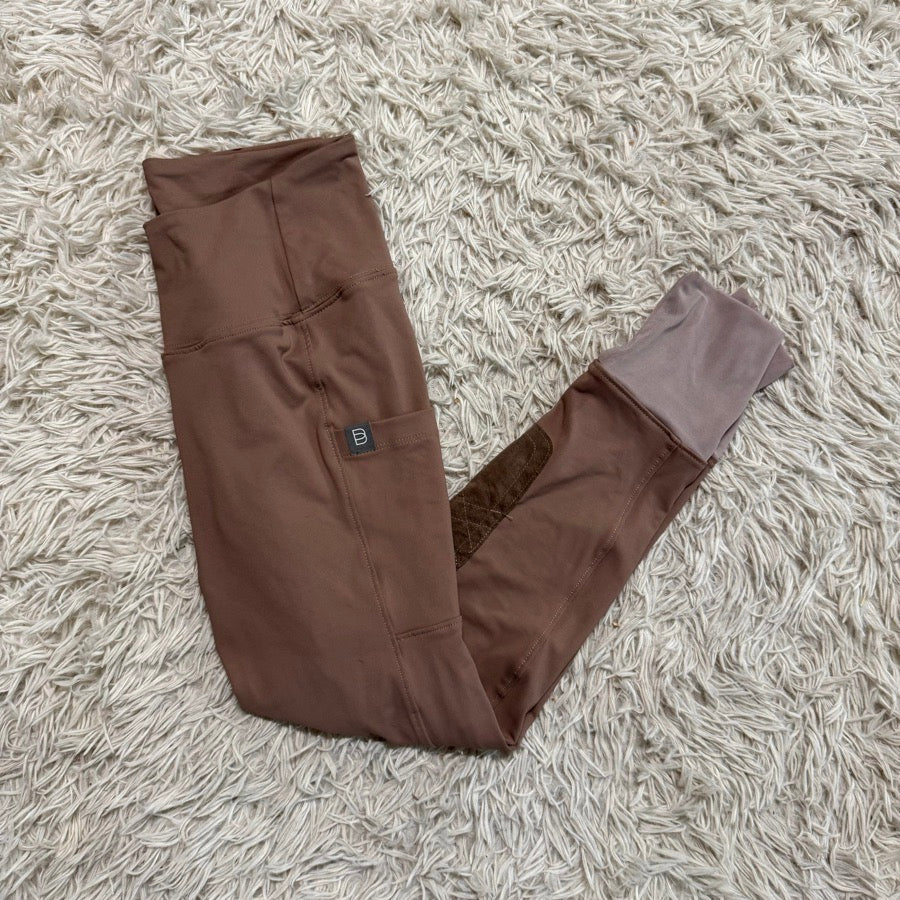Women’s Large Pink/Brown Knee Patch Horseback Riding Tights Breeches . Good Cond