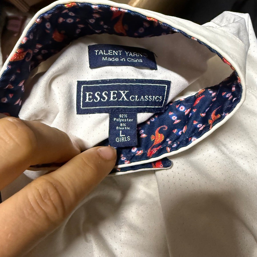 Girl’s Large White Essex Classics Long Sleeve Horseback Riding Show Shirt