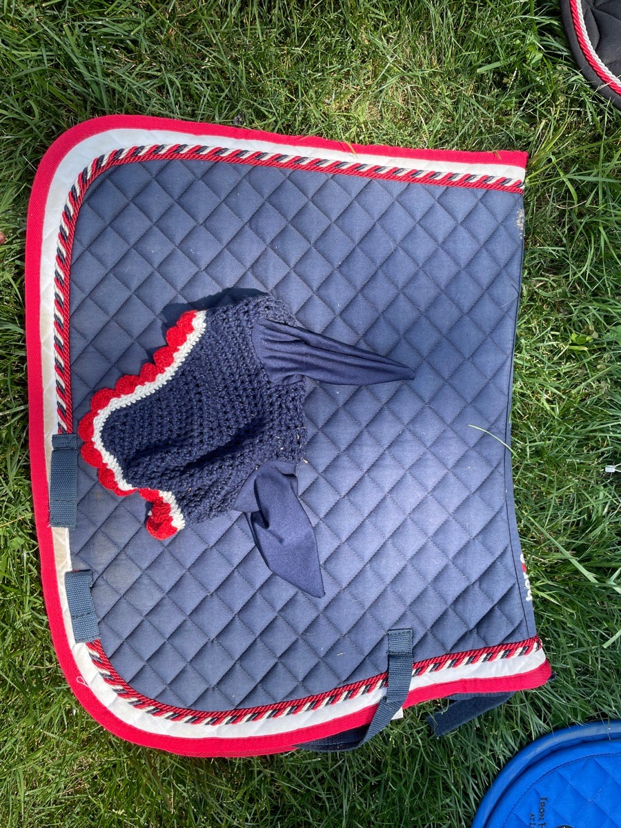 Red white and blue English pad and bonnet set
