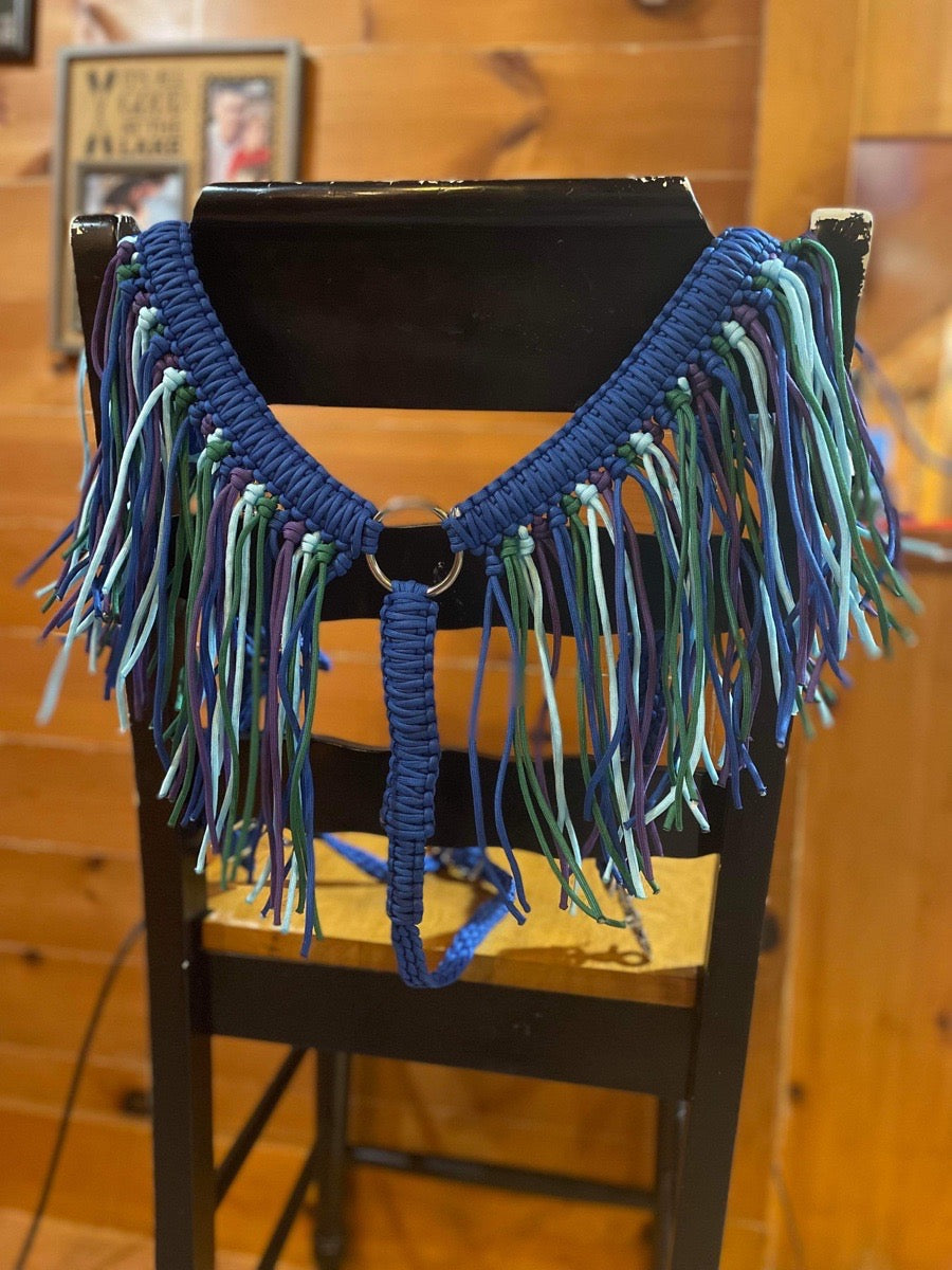 Braided fringe Paracord horse breast collar- colorful peacock