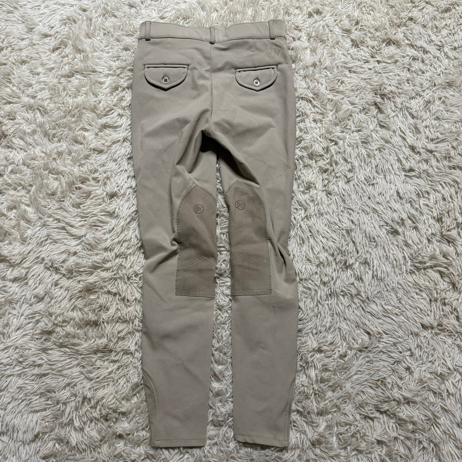 Boy’s Size 16 Tan Ovation Knee Patch Horseback Riding Breeches. Good Condition.