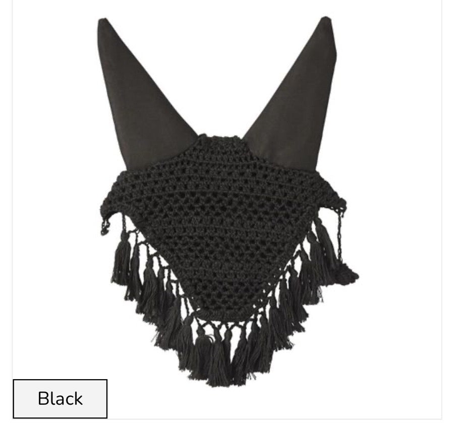 Medium Black Crochet Fly Bonnet with Tassels