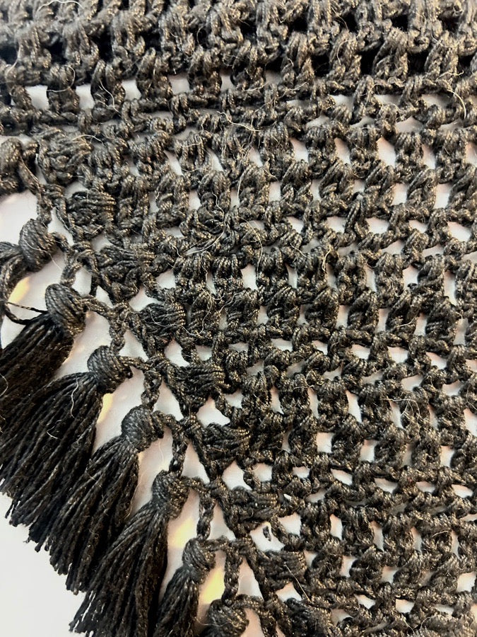 Medium Black Crochet Fly Bonnet with Tassels