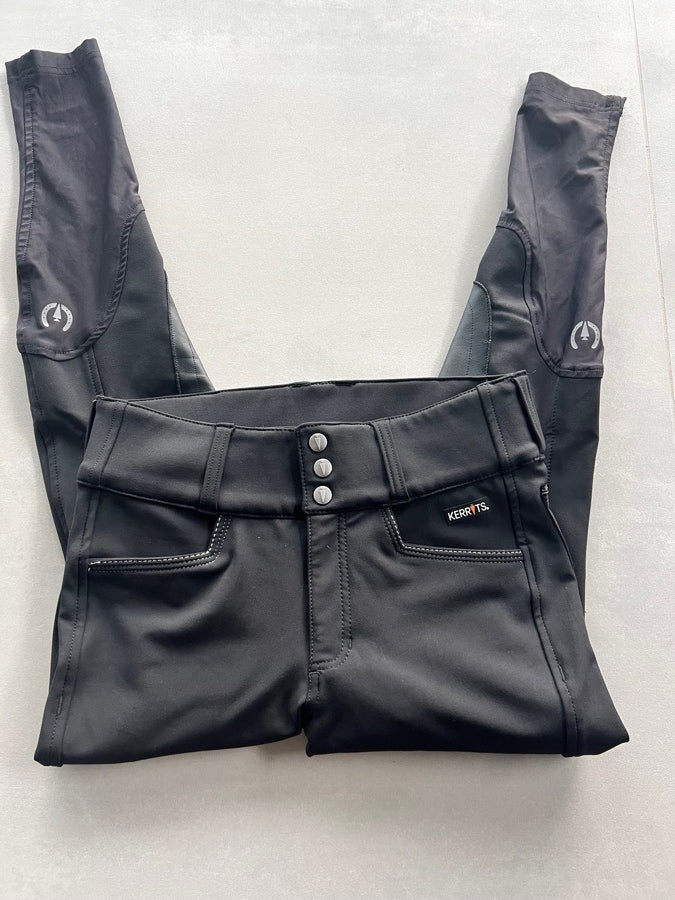 NEW KERRITS Arena Griptek knee patch breeches SMALL black jodhpur horseback tack
