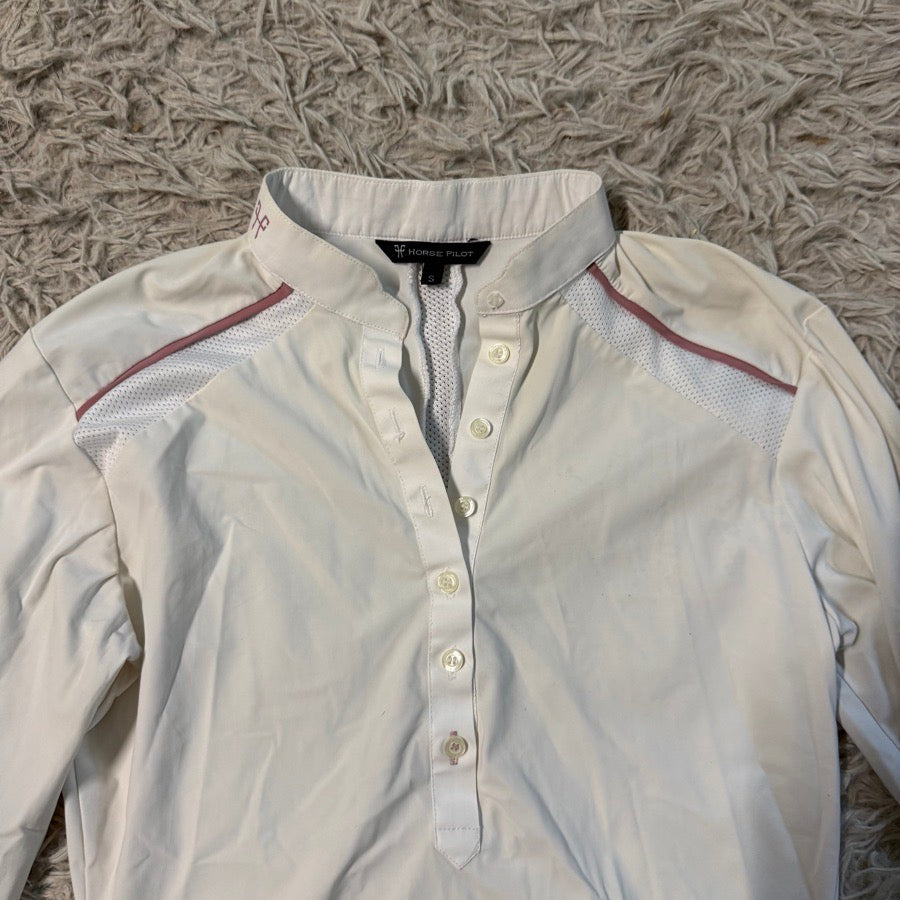 HORSE PILOT Women’s Small White Horse Pilot Long Sleeve Horseback Riding Show Shirt. Good Co (2)