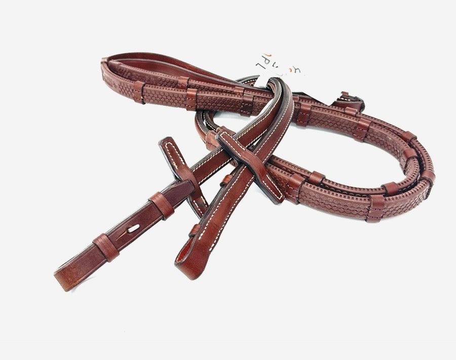 HOPLA Sellerie Raised Rubber Contact Reins With Stoppers Fancy Stitching