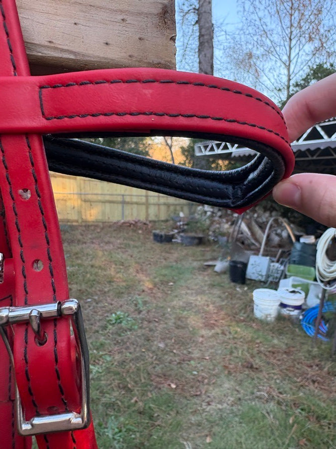 OTHER Red Leather Western Headstall w/ Easy Ties + Matching Poly Rope Reins (2)
