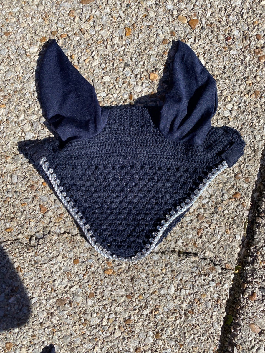 Equine Couture navy blue sparkly ear bonnet