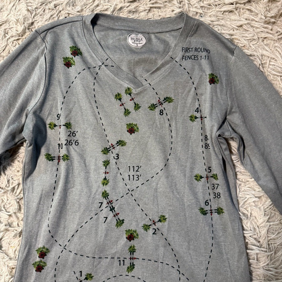 NOBLE OUTFITTERS Women’s Small Grey Noble Hunter Jumper Course Pattern Horseback Riding Sunshirt (2)