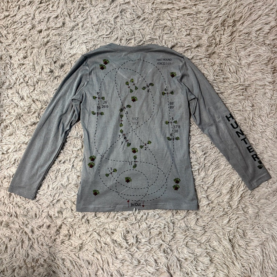 NOBLE OUTFITTERS Women’s Small Grey Noble Hunter Jumper Course Pattern Horseback Riding Sunshirt (4)