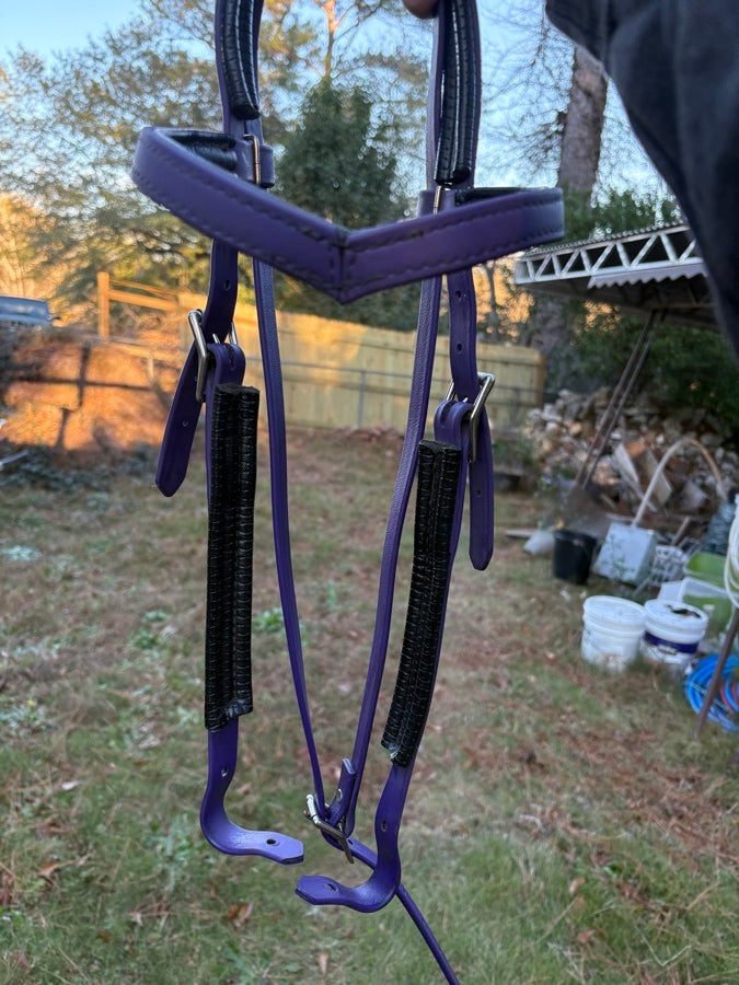 OTHER Leather Purple Western Thickly Padded Headstall, New Screws Needed